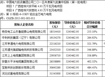 广西桂林兴安风电项目6-35kV铝合金电缆开标价格分析