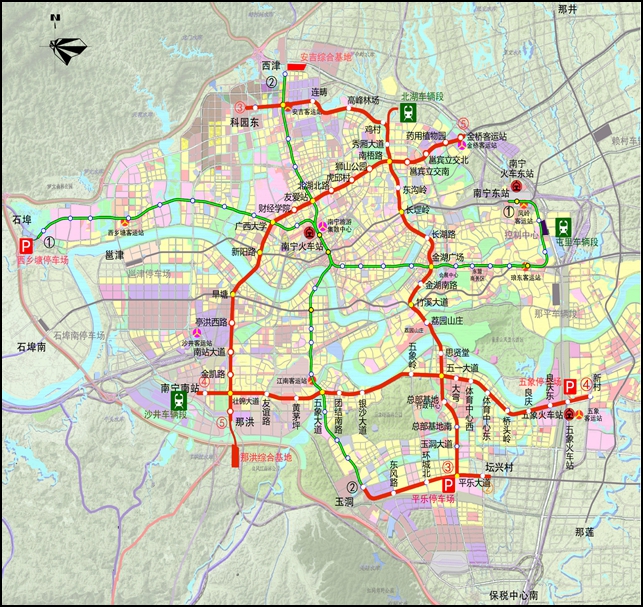 规划2020年,南宁市区公共交通占机动化出行量比例达到62%,轨道交通占